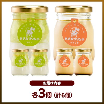 あきたプリン亭 食べ比べ!メロン&なめらかプリンセット 各3個|02_apt-300301