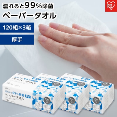 ペーパータオル【120組×3箱】濡れると99%除菌ペーパータオル120枚　厚手　JPT-120