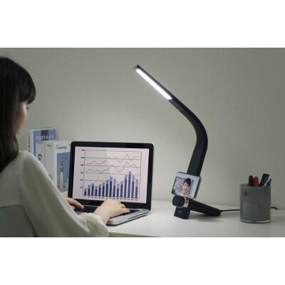 LEDデスクライトQi充電シリーズ 縦置きタイプ 調光・調色　LDL-QLDL-B　ブラック