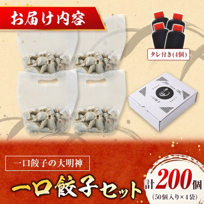 「一口餃子の大明神」一口餃子セット 計200個 (50個入×4袋) タレ付き