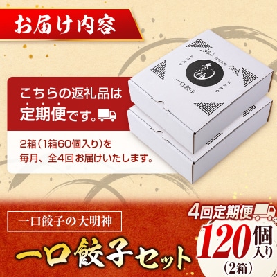 ＜定期便・全4回＞「一口餃子の大明神」一口餃子セット 100個 (50個入×2袋) タレ付き 