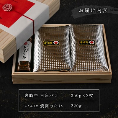 宮崎牛三角バラ(大トロ)250g×2枚　焼肉のたれ220gセット