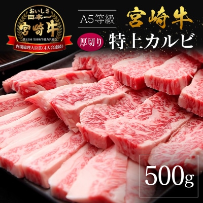 宮崎県産 倉薗牧場 A5等級 宮崎牛 厚切り 特上カルビ 焼肉用 500g
