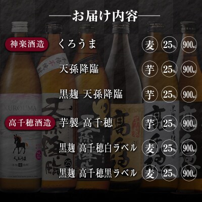 ◆「宮崎県焼酎」芋・麦6種飲み比べセット(25度900ml)