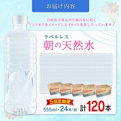 【定期便】 シリカ 朝の天然水 555ml 24本 5回 ラベルレス 中硬水 ミネラルウォーター