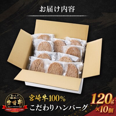 宮崎牛100% こだわり ハンバーグ 120g×10個 国産 黒毛和牛 惣菜