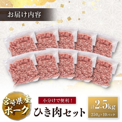 宮崎県産ポーク ひき肉 セット 計2.5kg(250g×10パック)国産 豚肉 ミンチ 挽き肉 