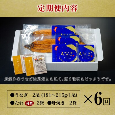 ＜定期便＞2尾×全6回 国産 うなぎ 蒲焼 有頭 計2.1kg以上(1回あたり 計362g以上) 