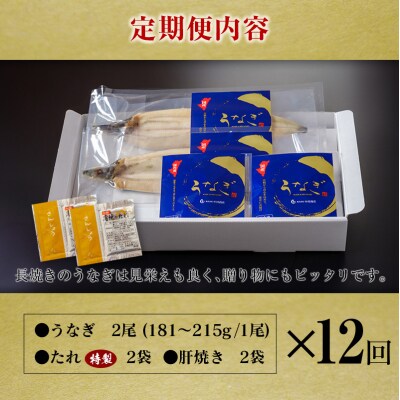 ＜定期便＞2尾×全12回 国産 うなぎ 白焼 有頭 計4.3kg以上(1回あたり 計362g以上) 