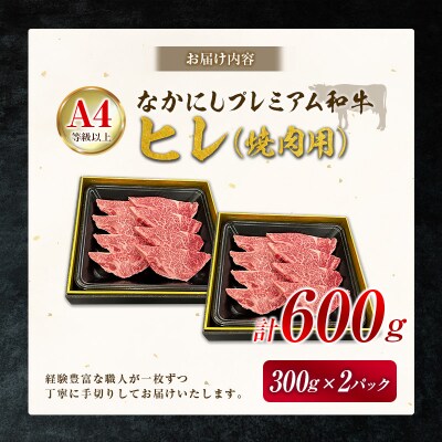 産地直送 なかにしプレミアム和牛 焼肉用 ヒレ 計600g(300g×2パック)網焼き A4等級以上