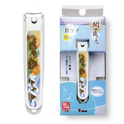 和製爪切り　景観　合掌造り(VN2-83K-GD)濃州関・匠の志　日本製　カバー付き　爪キャッチャー