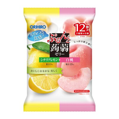 オリヒロ ぷるんと蒟蒻ゼリー パウチ ＜シチリアレモン、白桃＞ 12個入 F20E-874