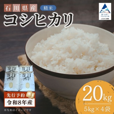 【先行予約】令和8年産 石川県産コシヒカリ 精米 20kg(5kg×4袋) 白米 こしひかり