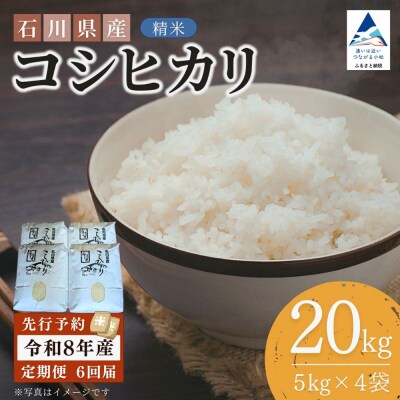 【先行予約】【3ヶ月定期便】令和8年産 石川県産コシヒカリ 精米 計20kg(5kg×4袋)×3回便