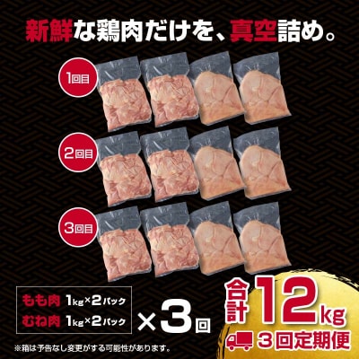 【3ヶ月定期便】宮崎県産若鶏もも肉 むね肉 4kg×3回　訳あり[2934]