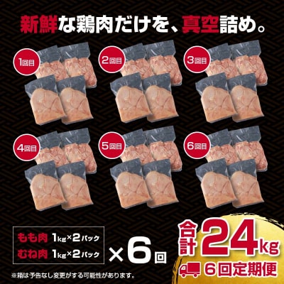 【6回定期便】宮崎県産若鶏もも肉 むね肉 4kg×6回　訳あり[2935]
