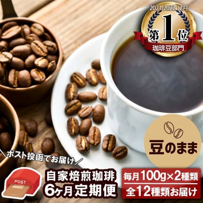 【6か月定期便・ポスト投函】自家焙煎コーヒー豆 100g×2袋 全12種[No5354-0229]