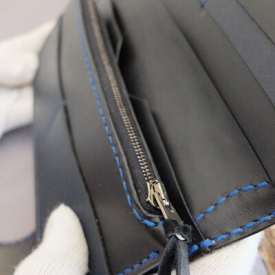 阿波レザーコンチョ付き本藍絞り染め縦長財布　PRF-SI【CZ041】