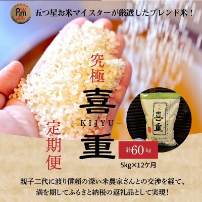 (予約受付)【お米マイスター】究極　喜重ーKIJYUー　定期便(5kg×12回)　H056-168