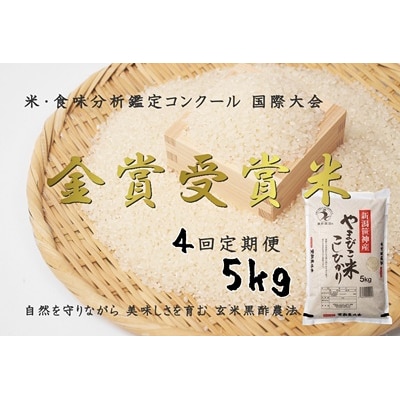 【令和8年産先行受付】【4回定期便】玄米黒酢農法コシヒカリ「やまびこ米」5kg(白米)