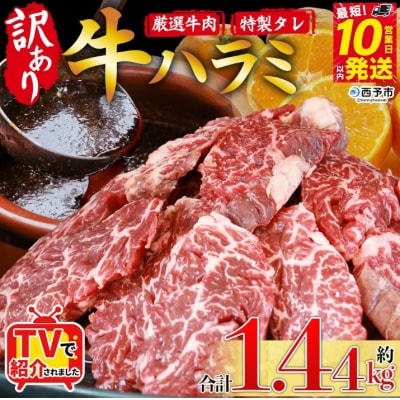 <やわらか味付き 牛ハラミ>1440g 特製タレ漬け こうじ 訳あり 牛肉 肉 はらみ ハラミ