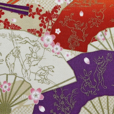 【三陽商事】鳥獣戯画 丹後ちりめん2幅風呂敷 扇絵巻|京都 結ぶだけでバッグに早変わり エコバッグ