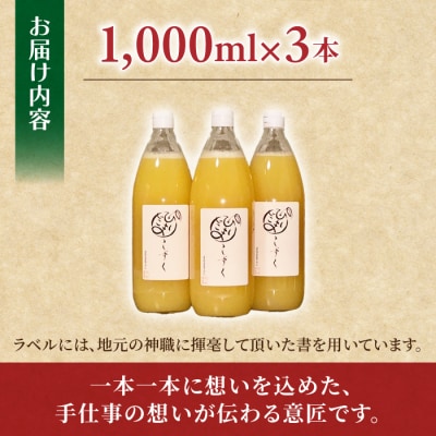 100%完熟りんごジュース「ひだまりの雫」(ふじ)　1000ml×3本【花岡果樹園】
