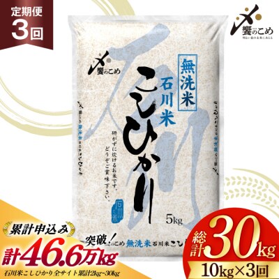米 定期便 無洗米 石川米 こしひかり 10kg ( 5kg 2袋) 3回 [38601402]
