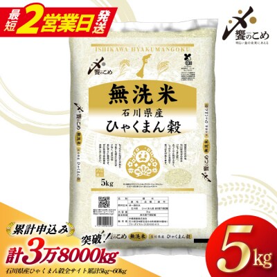 米 無洗米 令和7年産 石川県産 ひゃくまん穀 5kg [中橋商事株式会社 38601326-sp]