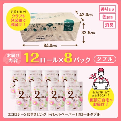 192ロール相当 エコロジー トイレットペーパー 2倍巻き ダブル 96ロール 日用品 人気