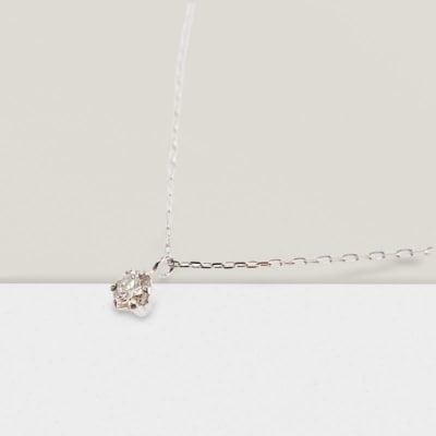 10金 ホワイトゴールド製 1粒 ダイヤモンド 0.08ct プチネックレス 【1449550】