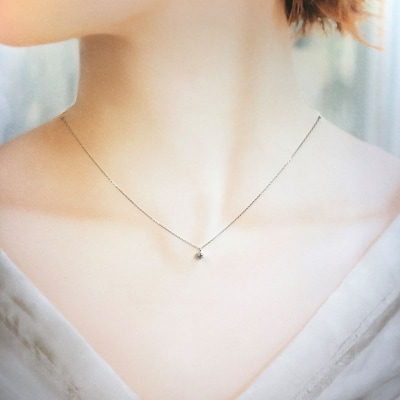 10金 ホワイトゴールド製 1粒 ダイヤモンド 0.08ct プチネックレス 【1449550】