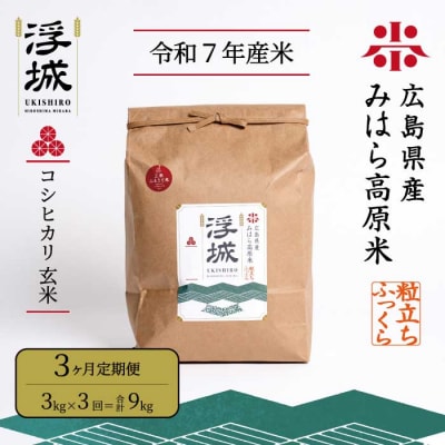 《令和7年》【3か月定期便】みはら高原米 浮城 ～ こしひかり ～ 玄米 3kg [220-035]