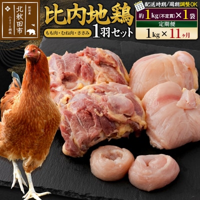 《定期便11ヶ月》比内地鶏1羽セット(約1kg×1袋)|jaat-021111