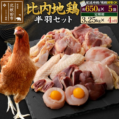 《定期便4ヶ月》 比内地鶏鶏肉セット(半羽)(650g×5袋)×4回|jaat-032004