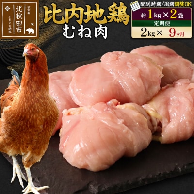 《定期便9ヶ月》比内地鶏 むね肉(1kg×2袋)×9回 計18kg|jaat-050709