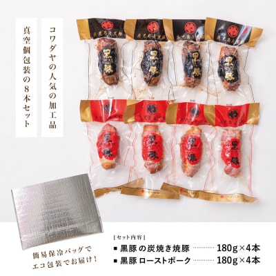 【鹿児島県産】黒豚 炭焼き焼豚とローストポーク詰め合わせ 計8本
