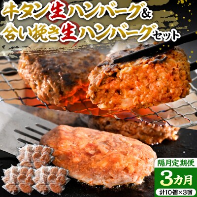 牛タン生ハンバーグと合い挽き生ハンバーグの食べ比べセット【隔月3回定期便】　
