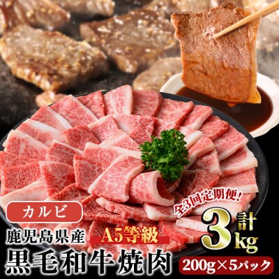 【3回定期】A5等級鹿児島県産黒毛和牛カルビ焼肉1kg