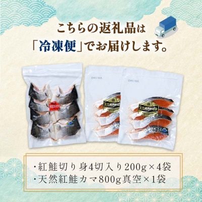 紅さけ切身、カマのセット サケ しゃけ 鮭 魚 ご飯のお供 お弁当 おかず 北海道 F4F-3901