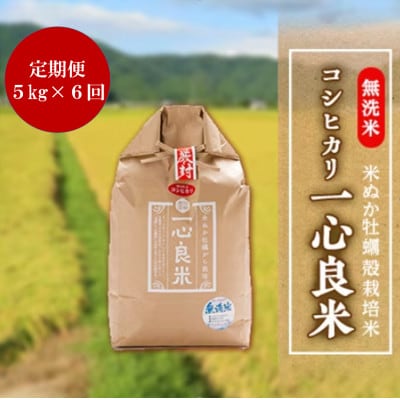 【毎月定期便】米ぬか牡蠣殻栽培米コシヒカリ『一心良米』無洗米5kg全6回