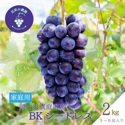 【2026年先行受付】岡山　花笑み農園の『BKシードレス』家庭用　約2kg(3～5房)　B-2家