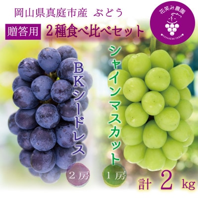 岡山　花笑み農園の『シャインマスカット&BKシードレス』贈答用　約2kg　BS-2上　9月下旬～発送