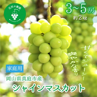 【2026年先行受付】岡山　花笑み農園の『シャインマスカット』家庭用　約2kg(3～5房)　S-2家