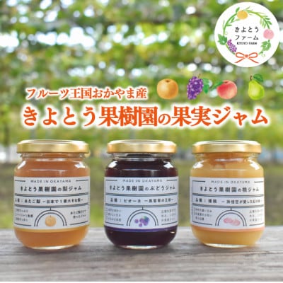岡山県産 きよとう果樹園のこだわり果実ジャム 3種セット 希少品種の果物をまるごとお楽しみください