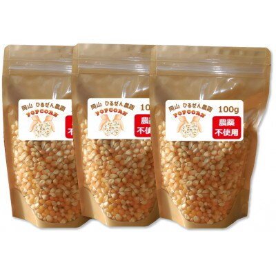 《栽培期間中農薬不使用》ポップコーン豆 300g (100gx3)  岡山 レシピ付き