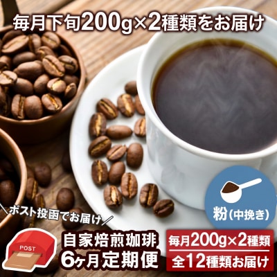 【6か月定期便】自家焙煎コーヒー 粉200g×2種 Morrow珈琲[No5354-0719]