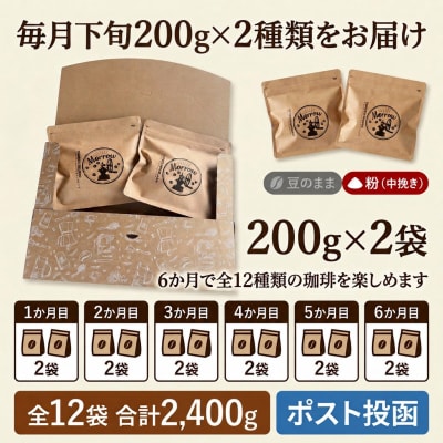 【6か月定期便】自家焙煎コーヒー 粉200g×2種 Morrow珈琲[No5354-0719]