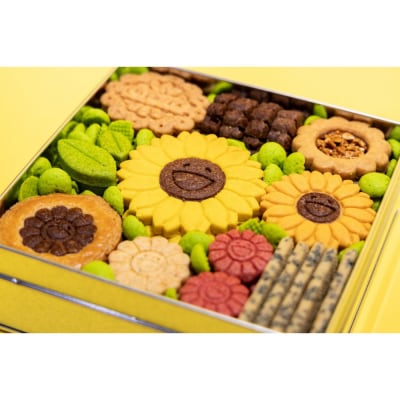 お花の親子のひまわりクッキー缶 村上隆　となりの開花堂　PSA10 鑑定品 ふるさと納税限定】となりの開花堂 夏のひまわりクッキー缶|京都