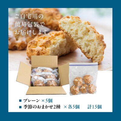 【定期便 3回】(簡易包装)スコーン15個×3か月毎月 プレーン・おまかせ 2種×各5個【55-A】